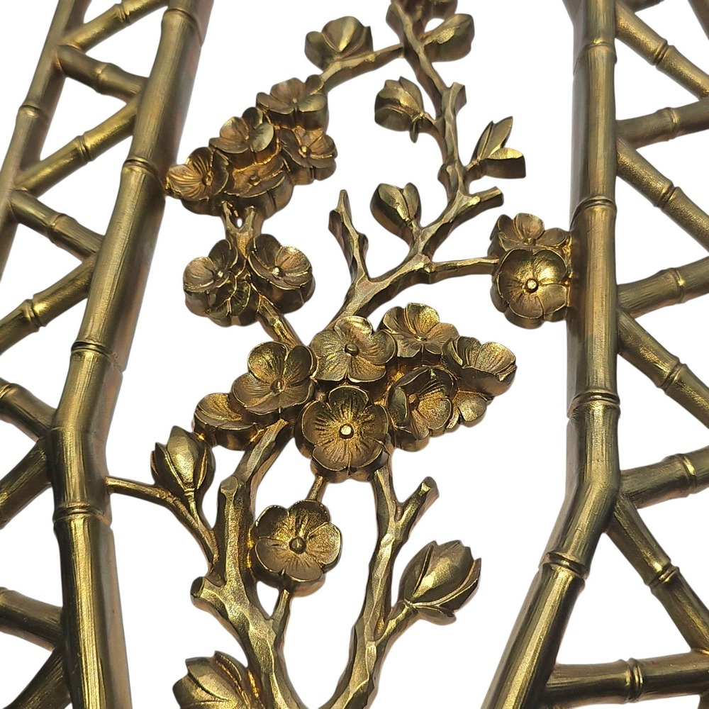 Vintage Faux Bamboo Wall Art Plaque Set Chinoiserie Floral Botanical MCM Decor - Picture 7 of 11